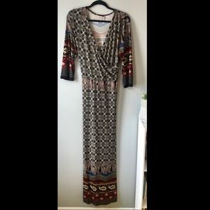 Printed V Neck Maxi Dress l XL